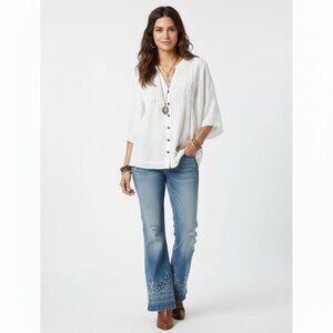 Soft Surroundings Womens Linen Blend‎ White Button-Front Blouse 10 Coastal Beach